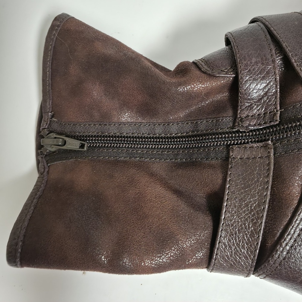 Baretraps Sabella Brown Leather Moto Boots Faux Fur Lined Buckle Women's 8M - Picture 10 of 16